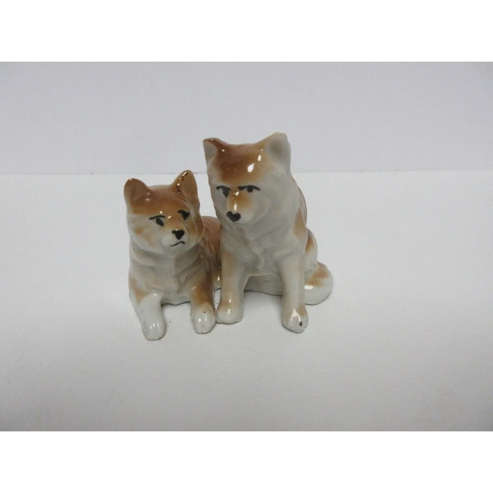 Vintage Wolves German Shepherd Dogs Figurines Japan Porcelain